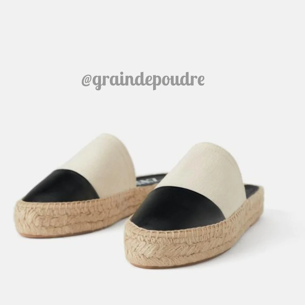 Rare! Zara Faux Vegan Leather Black & White Espadrilles 38 7.5